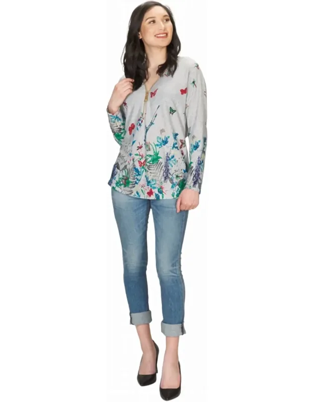 Butterfly Printed Sweater With Zip Detail