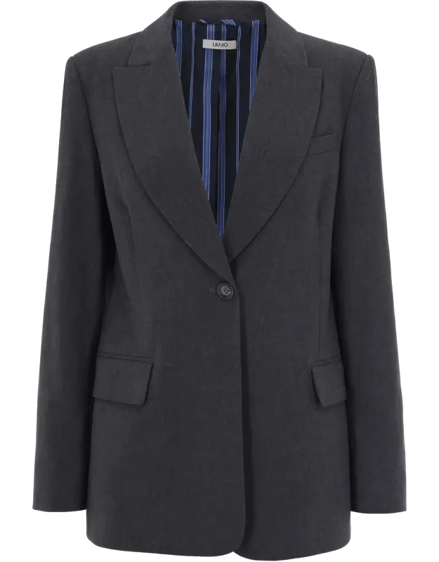 Tailored Blazer With Lance Lapel And Blue Striped Lining
