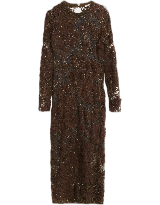 Mohair Sparkling Floral Embroidered Mesh Dress