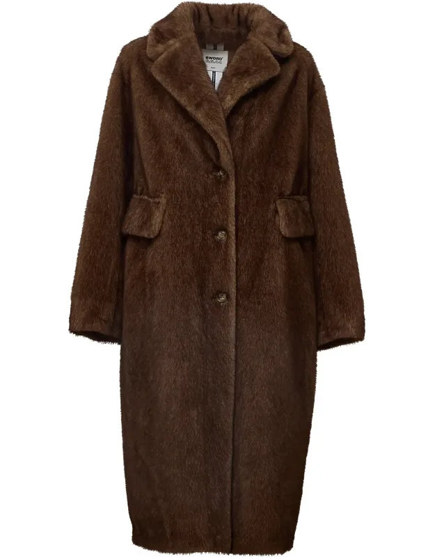 Notched Lapel Long Faux Fur Coat