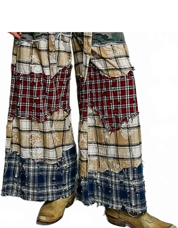 Asymmetrical Patchwork Buckle Back Detail Woven Pants