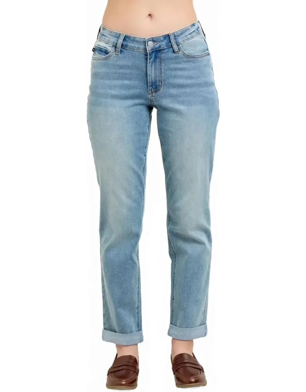 Wilma V-front Cool Denim Cuff Boyfriend Jeans