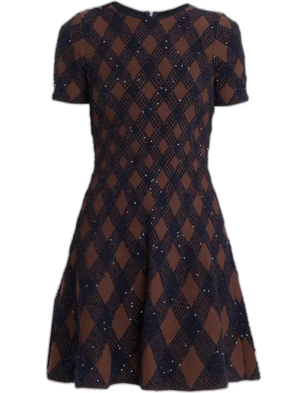 Shimmering Argyle Knit Mini Dress