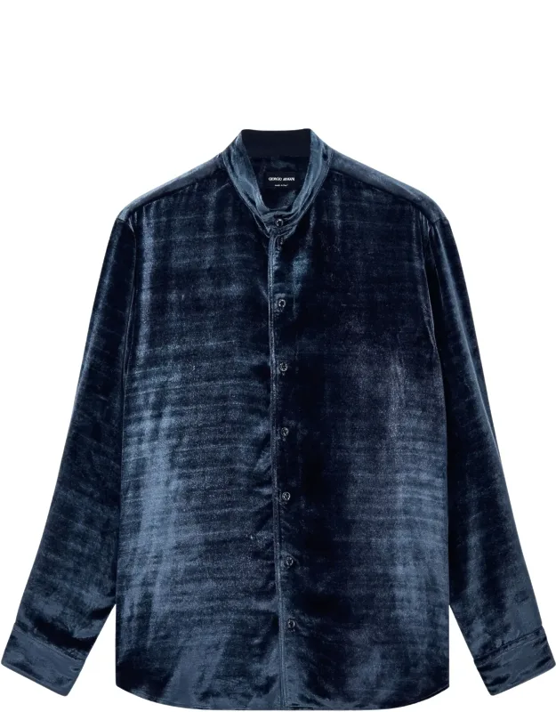 Plush Velvet Mandarin Collar Shirt