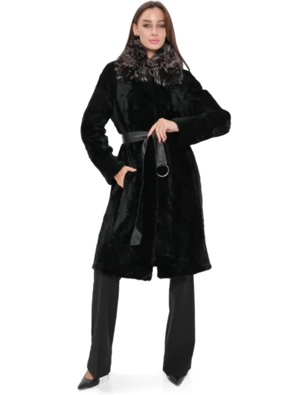 Genuine Astrakhan Silver Fox Trim Coat