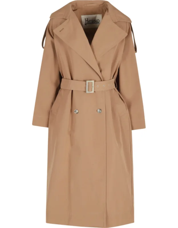 Camel Long Trench Belted Double-breasted Coat
