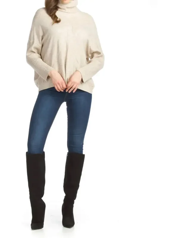 Knit Sweater With Ribbed Neck And Sleeve