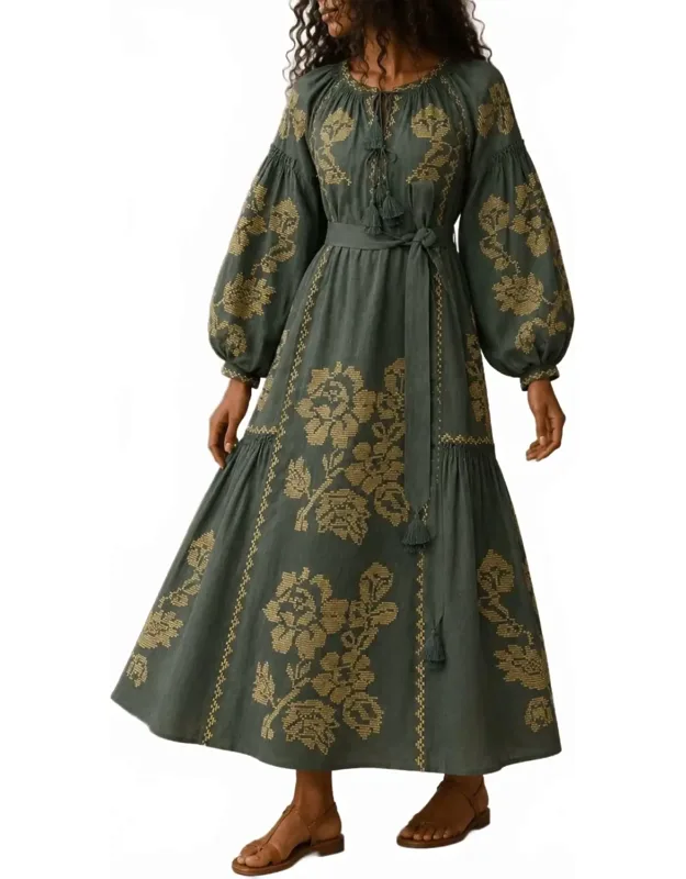 Elysian Garden Linen Midi Dress