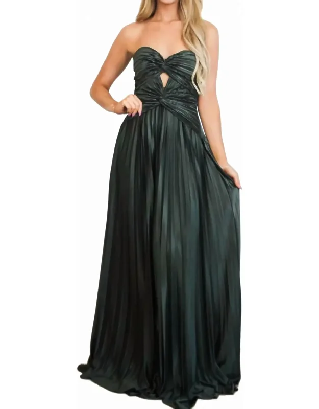 Strapless Pleated Maxi Dress