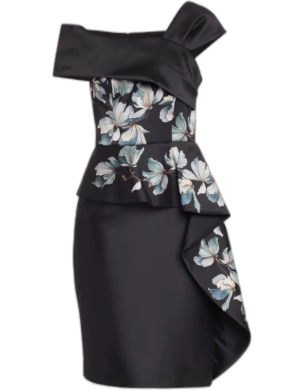 Draped One-shoulder Peplum Dress
