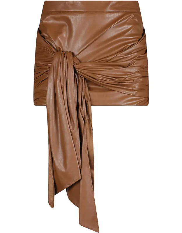 Ruched Mini Skirt With Asymmetrical Draped Tie Detail