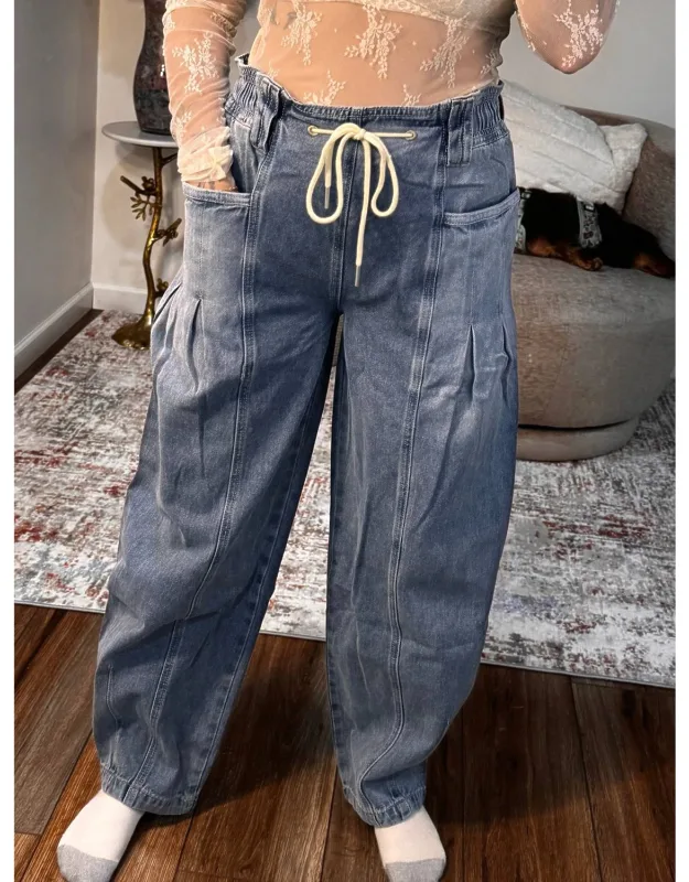 Denim Barrel Pull-on Jeans