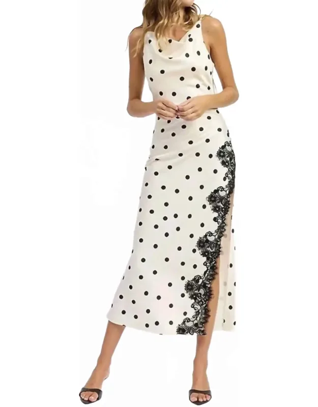Polka Dot Shoulder Tie Bias Maxi Slip Dress