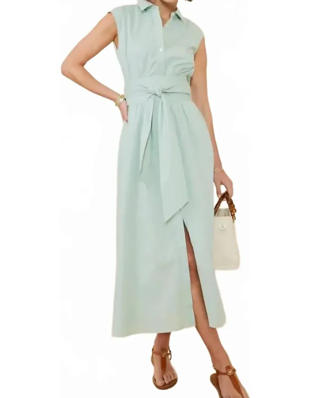 Janine Midi Dress With Button-front Closure And Tie Waist Belt