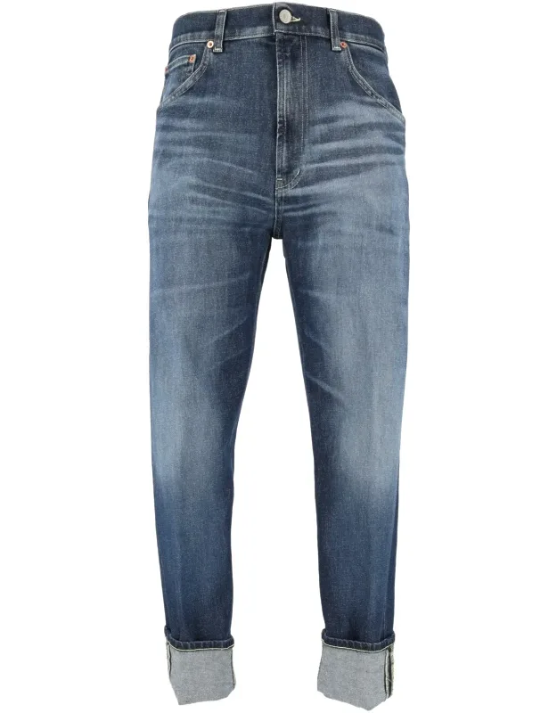 Mid-wash Rolled-cuff Tapered Jeans