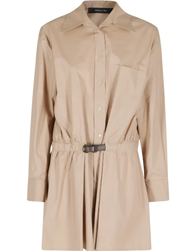 Poplin Leather-belted Cotton Dress