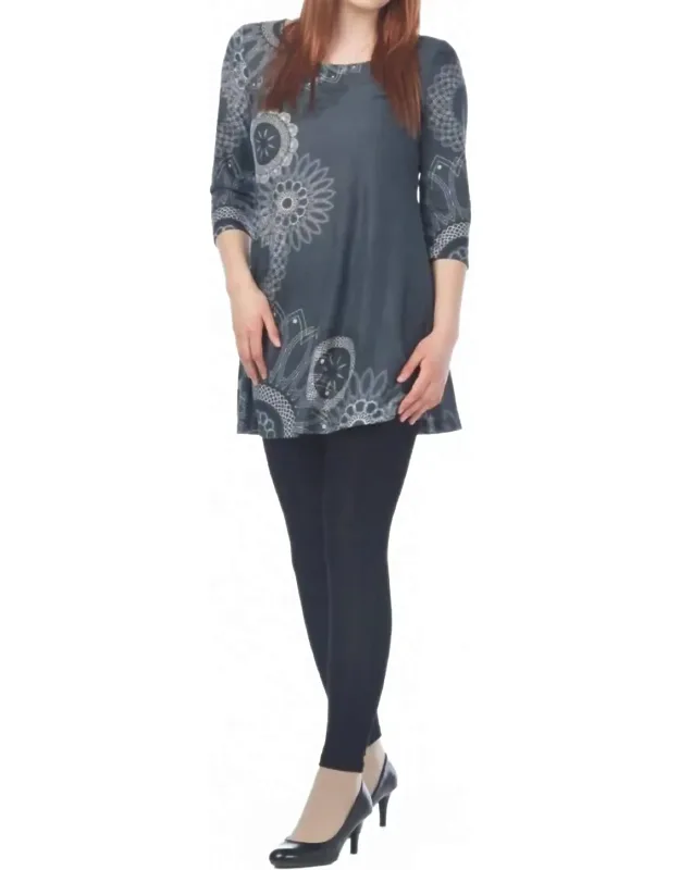 Mandala Print 3/4 Sleeve Sweater Dress