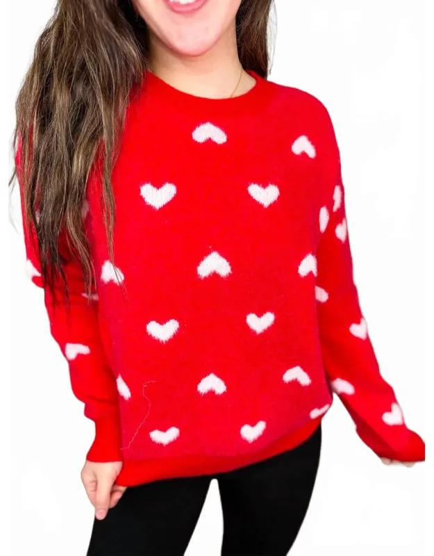 Spinning Hearts Knit Long Sleeve Sweater
