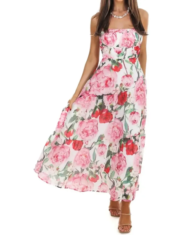 Afternoon Garden Stroll Strapless Maxi Dress