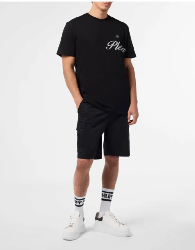 Round Neck T-shirt Signature With Pattern Print And Rib Knit Neckline