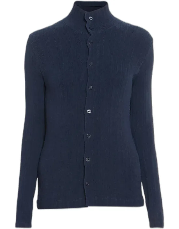 Rill Plisse Jersey Turtleneck Cardigan