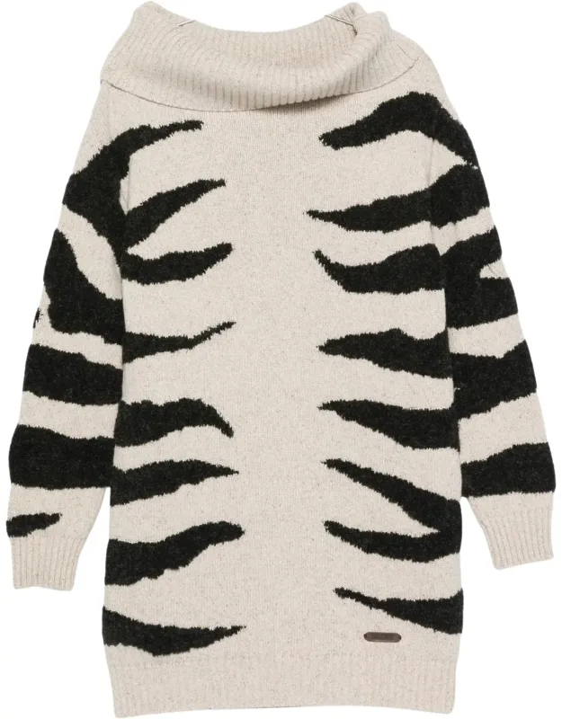 Zebra Stripe Turtleneck Knit Dress
