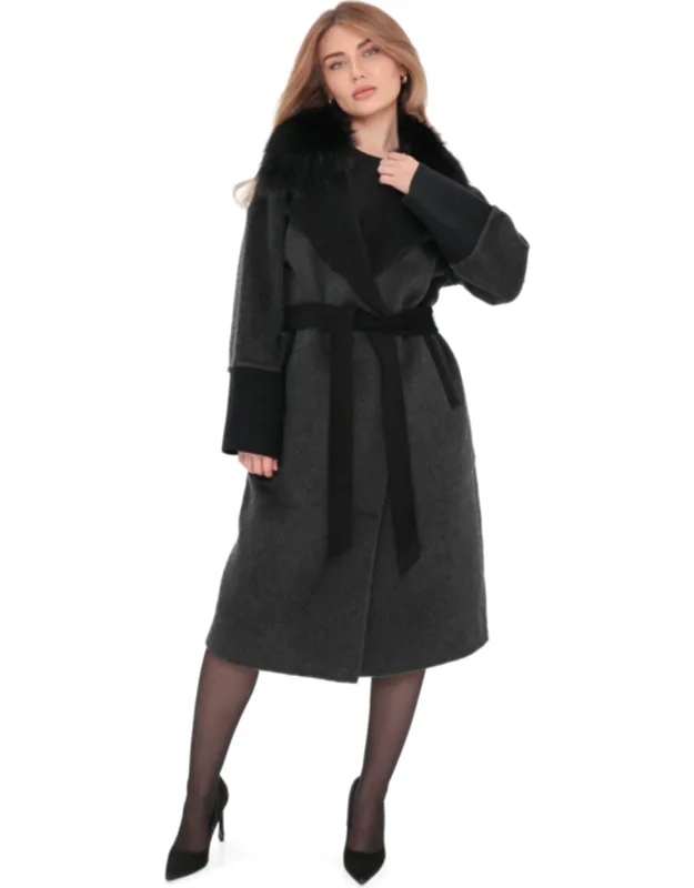Boston Genuine Silver Fox Cashmere Blend Double-face Coat