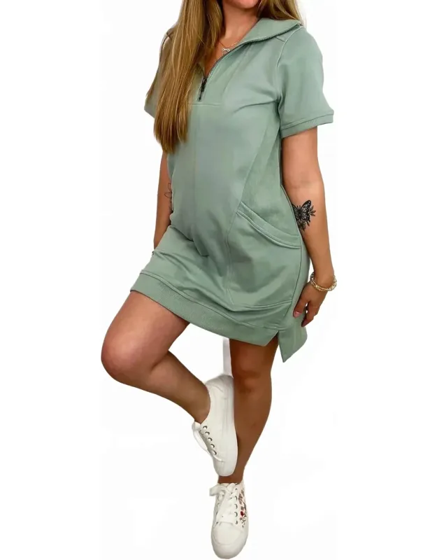 Cotton Blend Short Sleeve Mini Dress