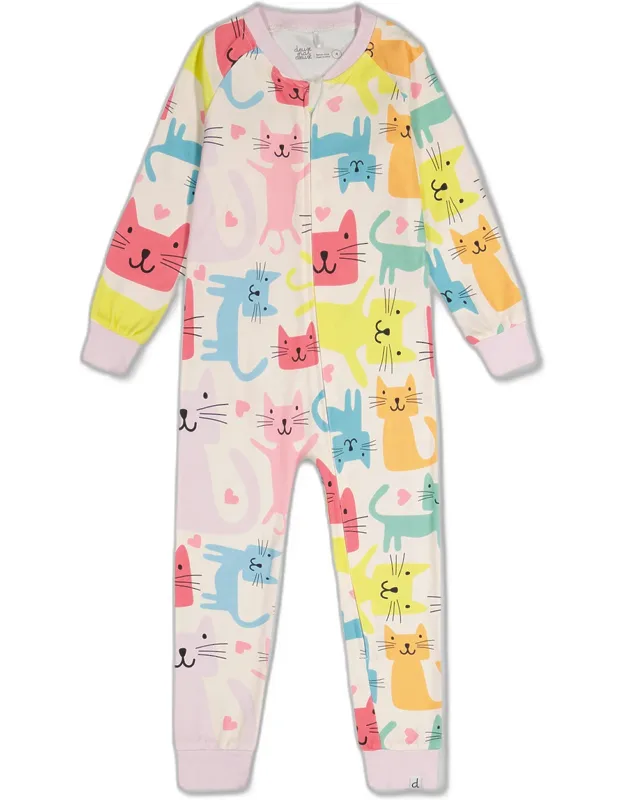 Organic Cotton One-piece Pajama With Cat Print