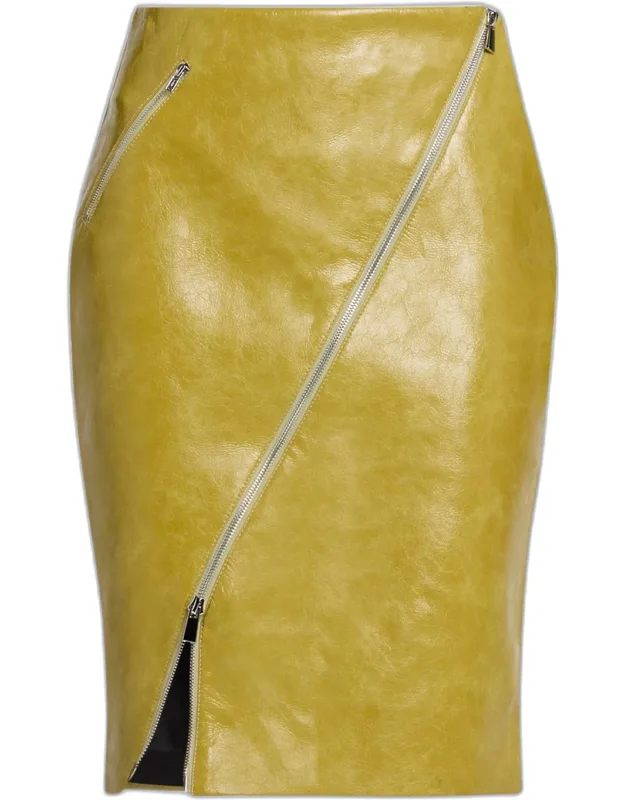 Asymmetric Faux Leather Pencil Skirt