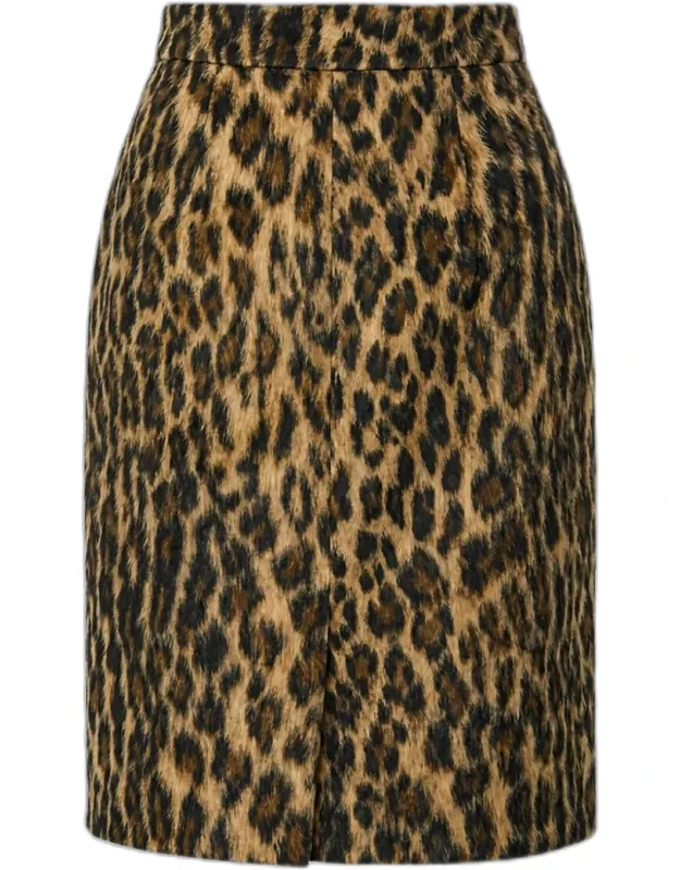 Leopard Faux Fur Knee-length Skirt