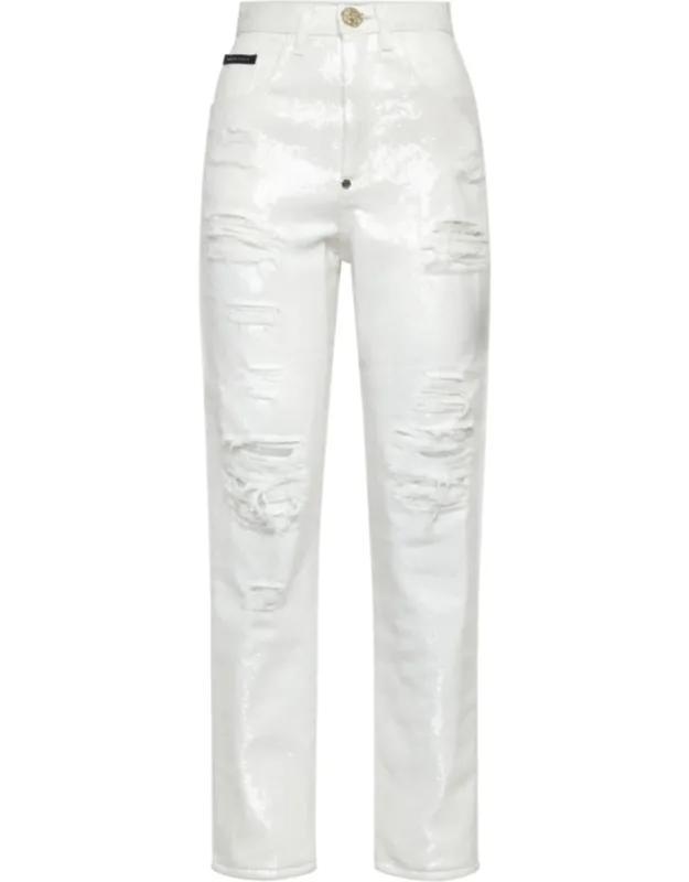 Denim Trousers With Crystals