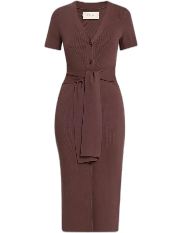 Ribbed Short-sleeve Midi Dress