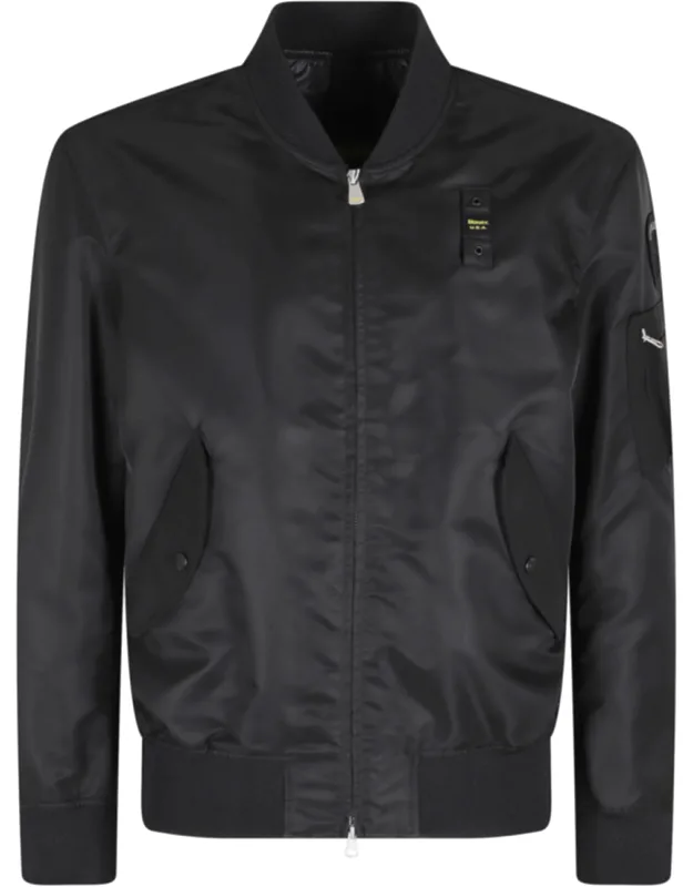 Ribbed Trim Water Repellent Bomber Jacket
