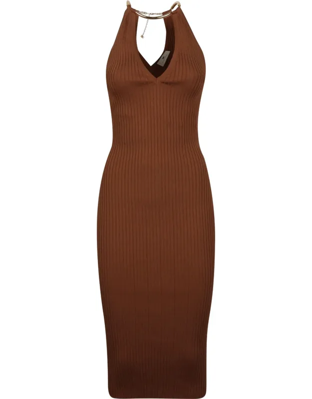 Sleeveless V Neck Chain Midi Dress