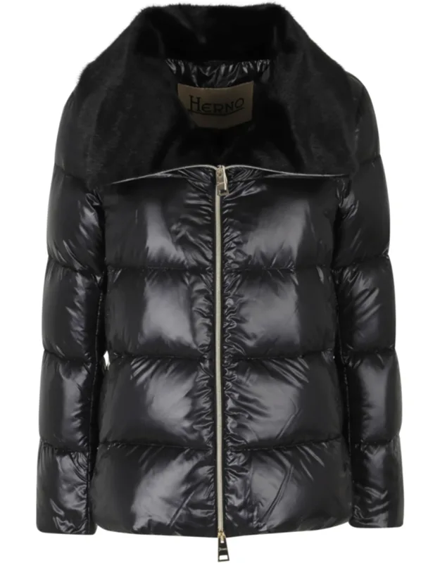 Faux Fur Wide Lapel Collar Down Jacket