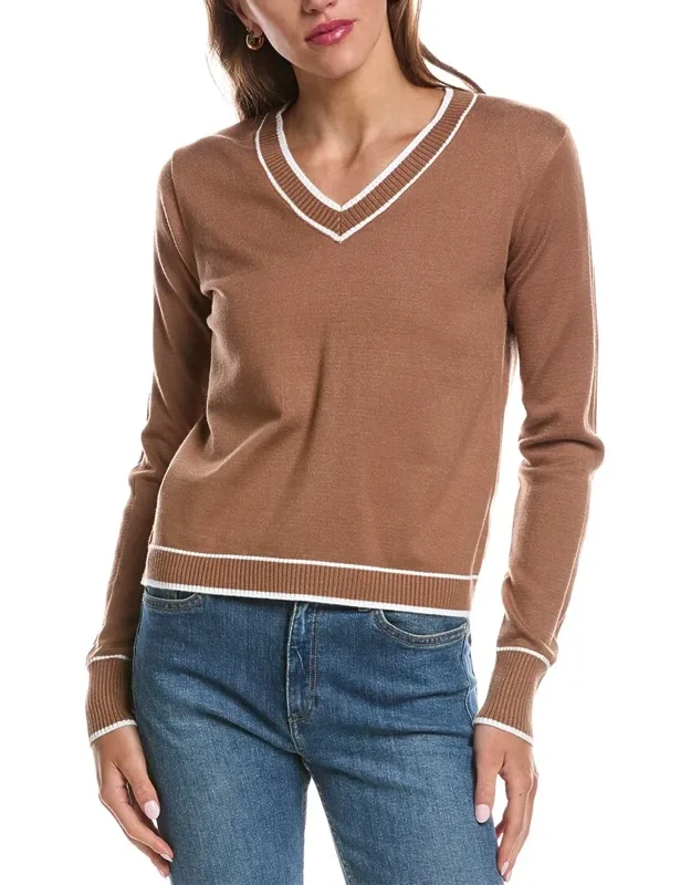 Stipe Trim V-neck Sweater