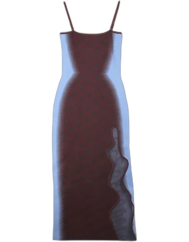 Polka-dot Wavy Asymmetric Slit Maxi Dress