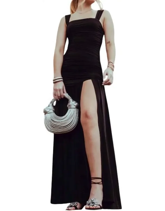 Sleeveless Solid Ruched Maxi Dress