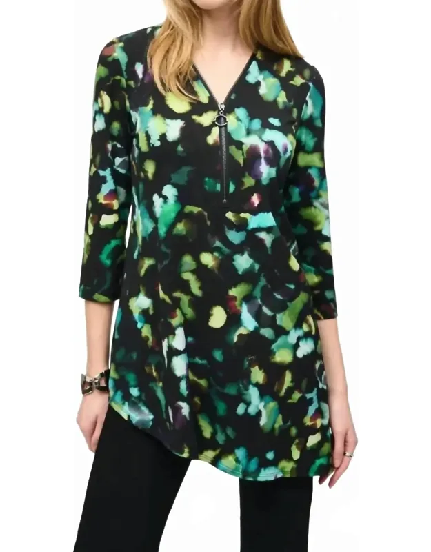 Silky Knit Abstract Print Tunic Top
