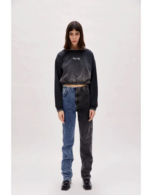 Two Color Block Denim Pants