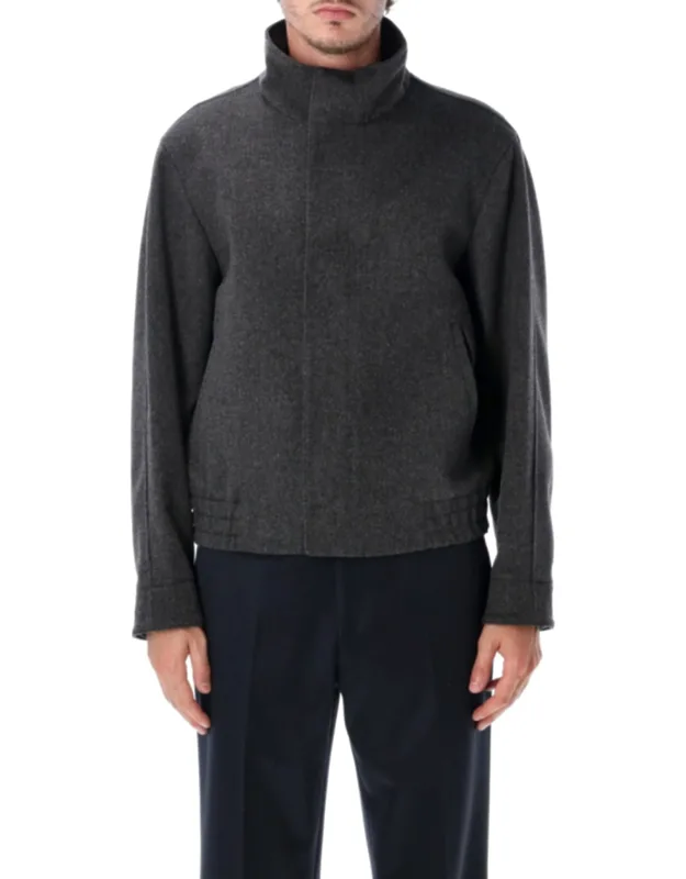 High-collar Concealed Closure Wool Bomber Jacket