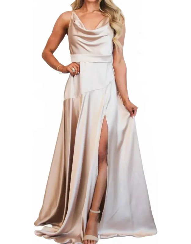 Cowl Neck Satin Maxi Dress