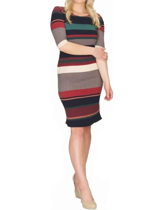 Striped Ribbed Sweater Dress
