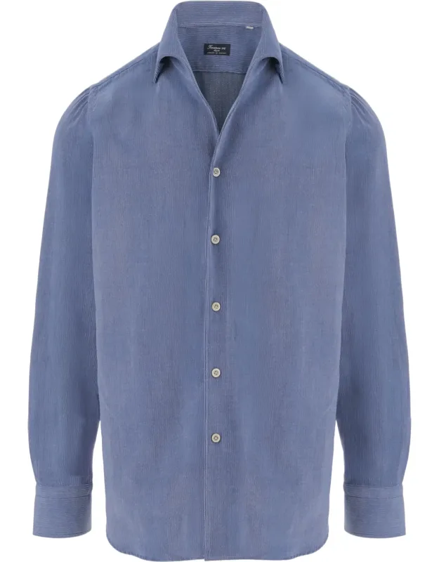 Cotton-blend Button-down Curved Hem Shirt