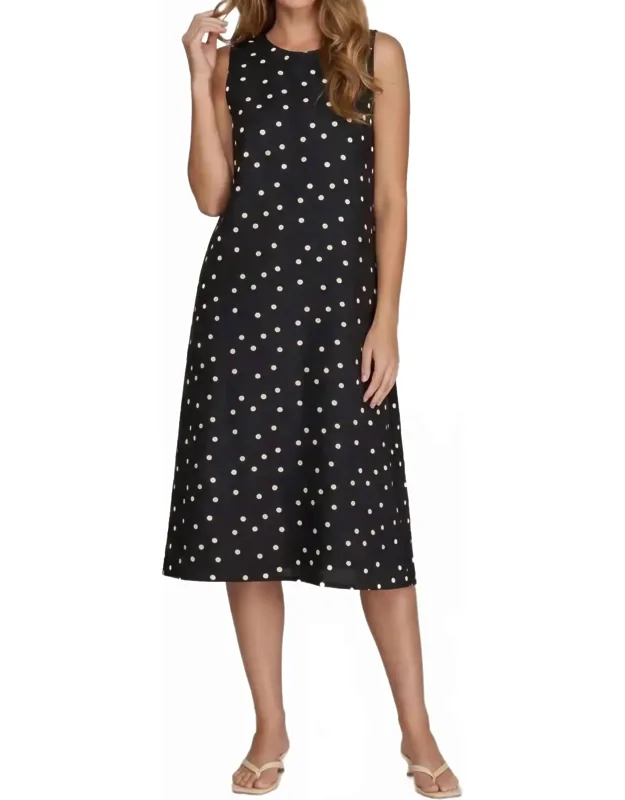 Sleeveless Woven Polka Dot Midi Dress