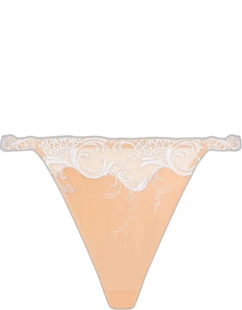 Embroidered Satin Thong