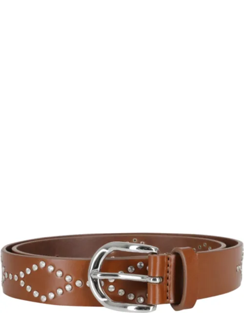 Cognac Studded Leather Belt