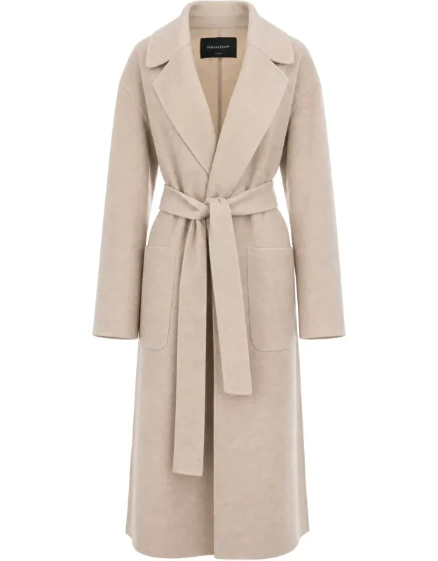 Long Belted Wool Wrap Coat