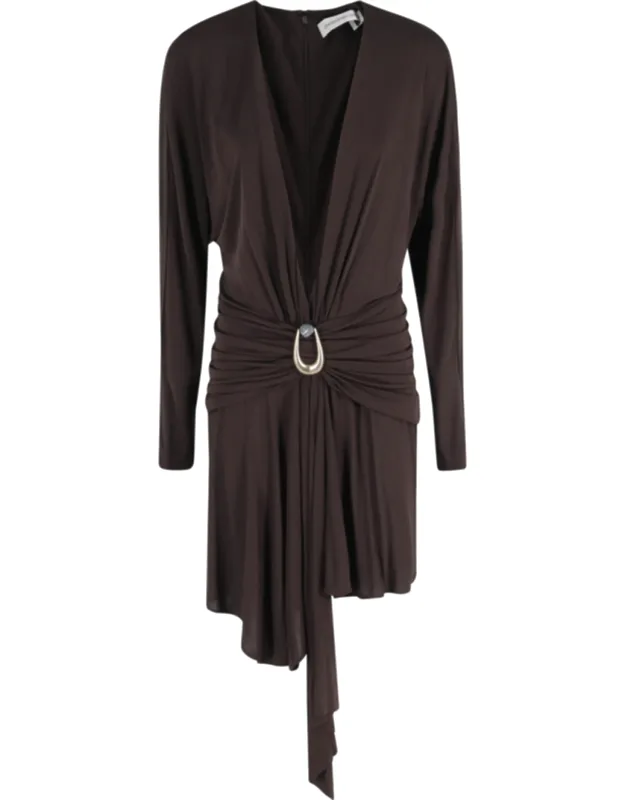 Stone Pin Scarf Draped Viscose Mini Dress